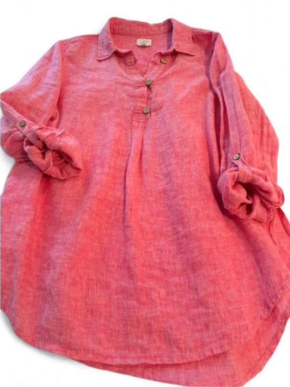 Sigrid Olsen pink 100% linen button up top/shirt. Size Xs - Picture 2 of 4